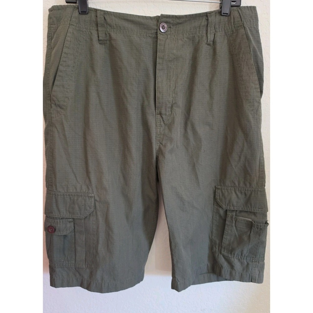 Men's Cargo Shorts with Button Zipper and Drawstring Khaki Size 36 Pockets!